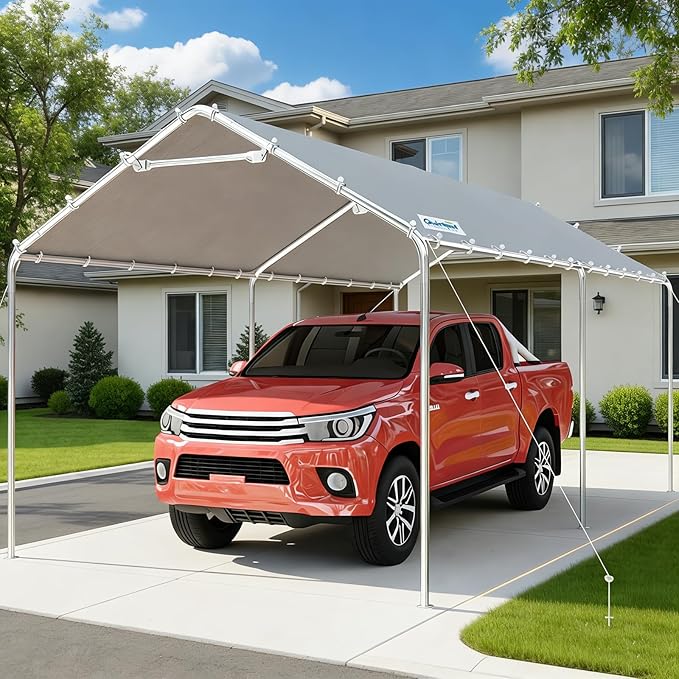 Quictent 10x20 ft Heavy Duty Carport Canopy Galvanized Car Tent Outdoor Garage Boat Shelter with Reinforced Structure, No Sidewall - Gray