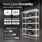 HOMEDANT House 48.1" W 5 Tier Heavy Duty Garage Shelving Adjustable Metal Rack Storage Shelves Standing Shelf Unit Organizers Industrial Warehouse Basement White 2Pack