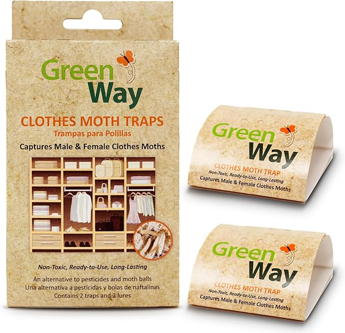 Greenway Clothing Moth Traps with Powerful Pheromone Lures for Effective, Odor-Free Closet Protection, Non-Toxic, Eco-Friendly & Long-Lasting Solution, 6 Packs (Includes 12 Traps & 12 Lures)