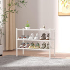3 Tier Bamboo Shoe Rack for Closet Free Standing Wood Shoe Shelf Storage Organizer for Entryway Small Space Stackable 27"x11"x20" (White)