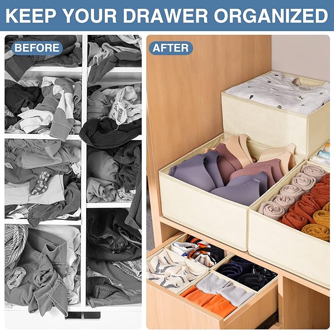 Criusia Drawer Organizer Clothes, 24 Pack Dresser Organizer Bins for Nursery Bedroom, Closet Organization and Storage Dividers for Clothing, Baby Clothes, Underwears, Socks (Beige)