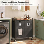 HOOBRO Laundry Hamper, Laundry Sorter 2 Section, 2 × 13 Gal (49.5L), Laundry Basket with Wheels, Rolling Cart, Pull-Out and Removable Oxford Fabric Bags, Rustic Brown and Black BF72XY01