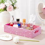 Honeydak Bling Rhinestone Bathroom Basket with Handle 13" x 6" x 3" Toilet Tank Tray, Crushed Diamond Bathroom Decor Accessories, Back of Toilet Storage Organizer, Sparkly Gifts for Women(Pink)