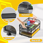 3-Tier Paper Letter Organizer Tray with Handle, Mesh Desk File Organizer for Office, Home, School - 2 Pack, Black