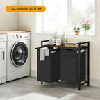 Laundry Sorter, Laundry Basket with 2 Pull-Out Removable Oxford Fabric Bags, 2 x 13.1 Gallons, Total 99L, Cloth Laundry Hamper with a Top Shelf 28.8"x13" (Black and Rust)