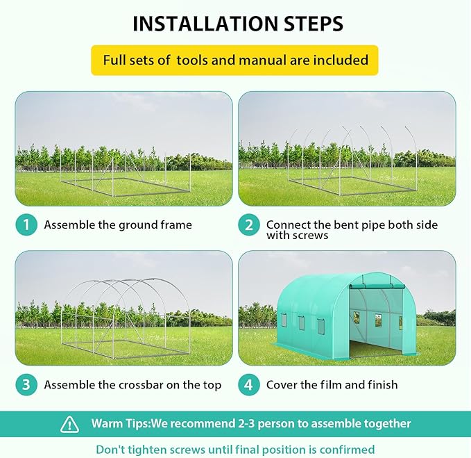 13x8x7 ft Walk-in Tunnel Greenhouse with Galvanized Steel Frame & 6 Mesh Windows, Weather-Resistant Outdoor Plant Hot House for Vegetables, Green PE Cover & Roll-Up Zipper Door