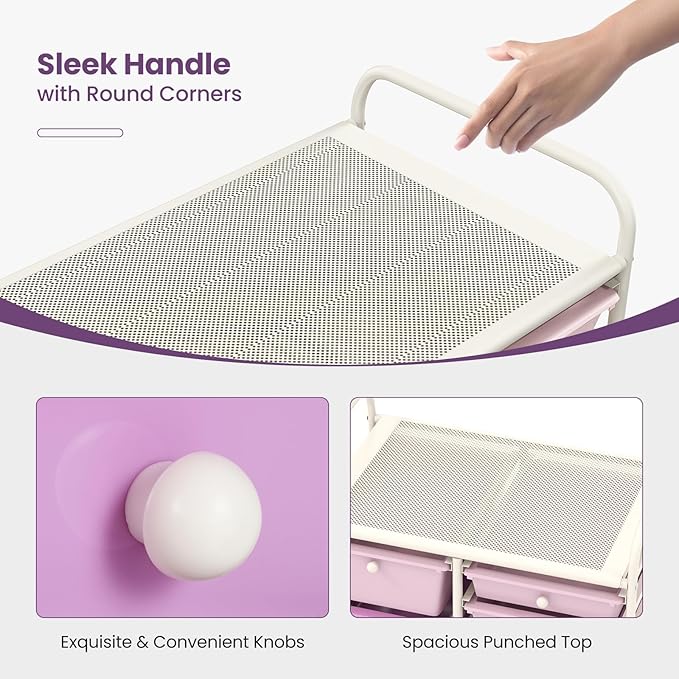 Giantex 15 Drawers Rolling Cart, Classroom Organizers, Storage Cart with Wheels, for Teacher Office Home School Supplies Tool Craft Art Paper, Purple Gradient