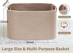 Large Cotton Rope Storage Basket with Leather Handles, Laundry Hamper Basket, 20 "L x 14" W x 12 "H, Durable & Stylish Organizer for Home.(Large Khaki)