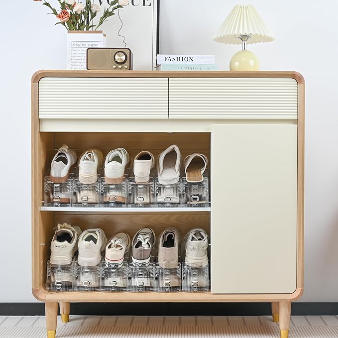 Clear Shoe Slots Organizer for Closet, 24-Pack Adjustable Shoe Stacker & Space-Saving Shoe Storage for a Variety of Spaces, Double Deck Organizer (Transparent)