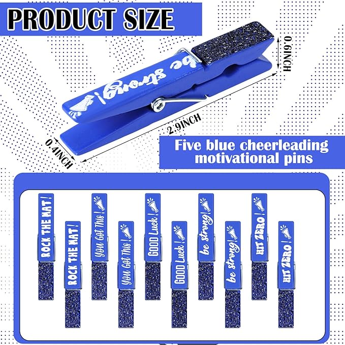 Kigeli 30 Pcs Spirit Clips Cheer Pins Cheerleader Gifts Clothes Pins for Backpacks Competition Glittered for Team Cheer Gifts Stuff Supplies Party Favors Accessories Bulk(Blue,Shiny)
