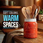 Comfify Wide Mouth Mason Jar Utensil Holder Decorative Kitchenware Organizer Crock, Dishwasher Safe - Kitchen Caddy, Large Size 7" High - Coral