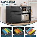 MIIIKO File Cabinet 3 Drawer, Mobile Filing Cabinets with Shelf, Home Office Rolling File Storage Cabinet with Lock, Metal Printer Stand with Casters Office Storage A4, Letter Legal File Folders
