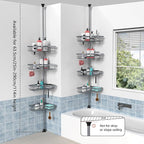 KEGII 4-Tier Corner Shower Caddy Tension Pole - Adjustable Shower Tension Rod Organizer, Floor to Ceiling Shower Caddy 25-114.2 inch, Shower Towel Rack Corner Waterproof, Light Gray