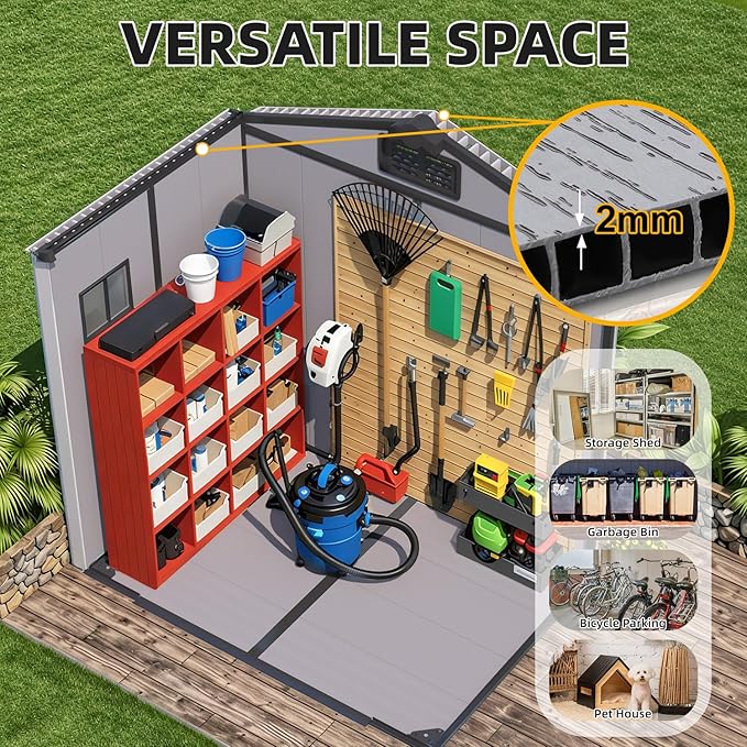 MELLCOM 6x4 FT Resin Garden Storage Shed with Windows and Lockable Door, Outdoor Storage Tool Shed with Floor, Resin Outdoor Shed for Bike, Garbage Can, Lawnmower