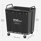 HOOBRO 106 Gal (400 L) Laundry Hamper with Lockable Wheels, Heavy Duty Rolling Laundry Cart, Laundry Sorter with Removable Bag, Laundry Basket Organizer, Waterproof Oxford Cloth, Black BB20XY01