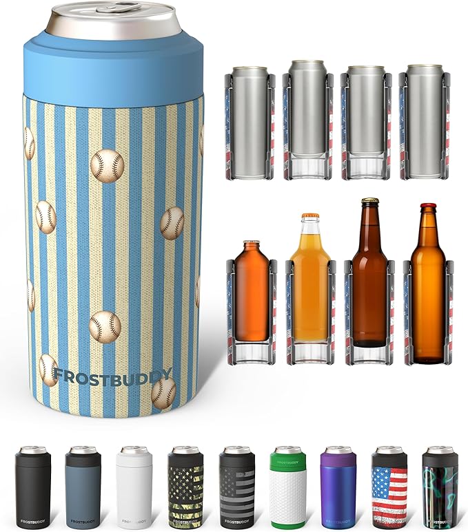 Frost Buddy Universal Can Cooler - Fits all - Stainless Steel Can Cooler for 12 oz & 16 oz Regular or Slim Cans & Bottles - Stainless Steel (Diamond Days)