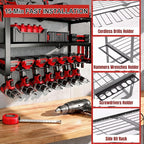 Power Tool Organizer Wall Mount, 150Lbs 3 Layer Metal Tool Storage Rack with 7 Cordless Drill Holder Heavy Duty, Battery Drills Storage Tool Organizer for Workshop,Garage,Tool Room,Pegboard