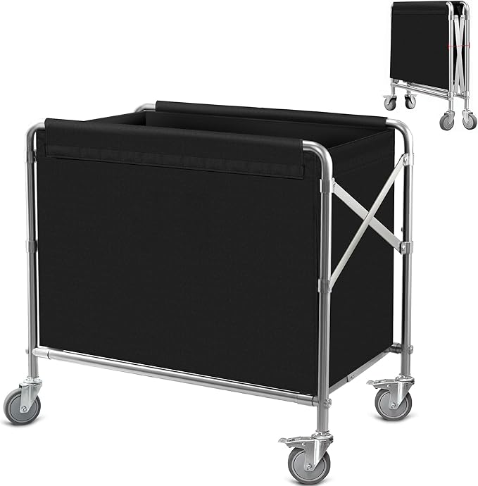 Commercial Laundry Cart with Wheels Collapsible Laundry Cart (400L), 12 Bushel Heavy Duty Industrial Rolling Baskets Trucks with Steel Frame and Waterproof Oxford Cloth, 300 Lbs Weight Capacity