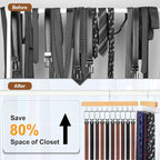 TOPIA HANGER 2 in 1 Belt Tie Hanger for Closet Max 30 Belts with 30 Ties Capacity, 20 Hooks Belt Tie Racks Wooden Hanger for Closet Organizer Storage Space Saving “U” Fit Belt and “一” Fit Tie - CT47N