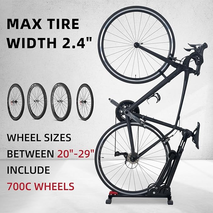 Foldable Vertical & Horizontal Bike Rack - Space-Saving Floor Bike Stand for Garage/Indoor Storage, Tool-Free Assembly Fits 24"-29" Mountain/Road Bikes (66lb Capacity) No Drilling