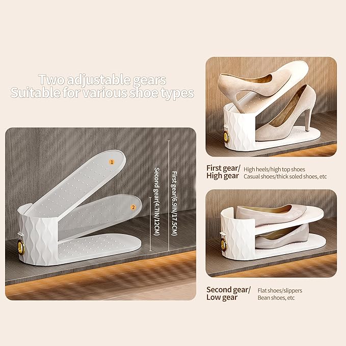 15 Pack Shoe Slots Organizer, Adjustable Shoe Stacker for Closet Storage, Double Layer Space Saver, Durable and Stackable Shoe Holder for Sneakers Heels and Flat