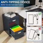 2 Drawer File Cabinet with Lock, Small Filing Cabinet for Home Office, Metal File Cabinet with Drawers for Under Desk, Blue, Assembly Required