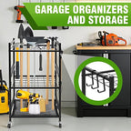 REDCAMP Garden Tool Organizer,Yard Tool Tower Rack for Garage,3 Tier Metal Yard Tools Storage up to 35 Long-Handled Tools/Rakes/Brooms, Heavy Duty Garden Tool Organizer for Garage, Yard, Patio, Shed