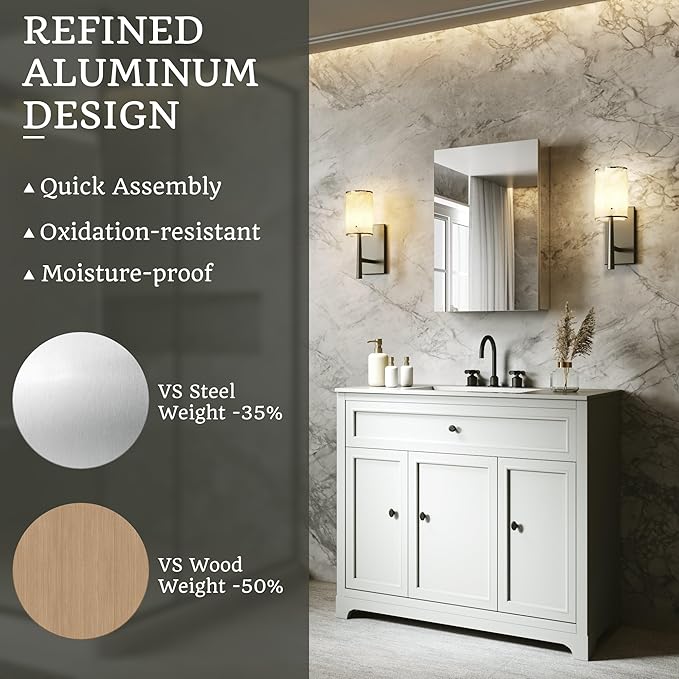 16x24 Bathroom Medicine Cabinet with Mirror,Aluminum Alloy Frame with Mirror Side Panels,Surface or Recessed Medicine Cabinet with Adjustable Shelves,Assembly Required