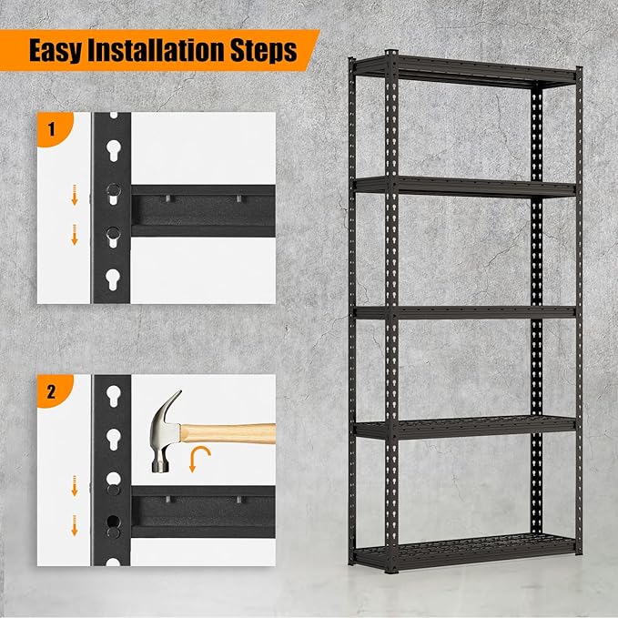 Giantex 3Pcs 5-Tier Storage Shelves, 35.5" x 12" x 72" Height Adjustable Metal Storage Utility Rack Shelf with Anti-Tipping Device, Heavy Duty Garage Shelving for Warehouse, Basement, Kitchen, Black