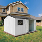 10' x 8' XL Outdoor Storage Shed, Sturdy Metal Building w/Floor and Operable Window for Garden, Backyard, Poolside and Lawn, White