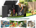 30 Cu.Ft Outdoor Storage Shed, Multi-Purpose Weather-Resistant Utility Shed for Garbage Cans, Lawn Mower, Garden Tools, Waterproof Resin Horizontal Cabinet with Pad-Lockable Doors (Black)
