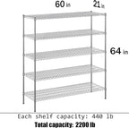21" Deep x 60" Wide x 64" Height Wire Shelving Kit | 5-Tier | NSF Commercial Storage Rack Unit