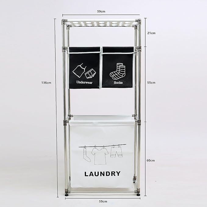 Laundry Hamper Laundry Basket with Bags & Storage Shelf, Laundry Sorter for Organization for Laundry Room, Laundry Basket Organizer with Wheels - Laundry Hamper Laundry Bags - Laundry Sorter