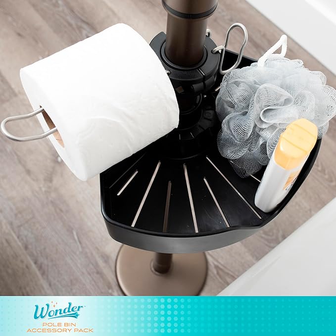 Stander Wonder Pole Bin Accessory Pack, Storage Bin Accessory with Toilet Paper Holder, Towel Hook for Wonder Pole and Wonder Bathtub Pole, Bathroom Organizer Storage Shower Caddy, Black