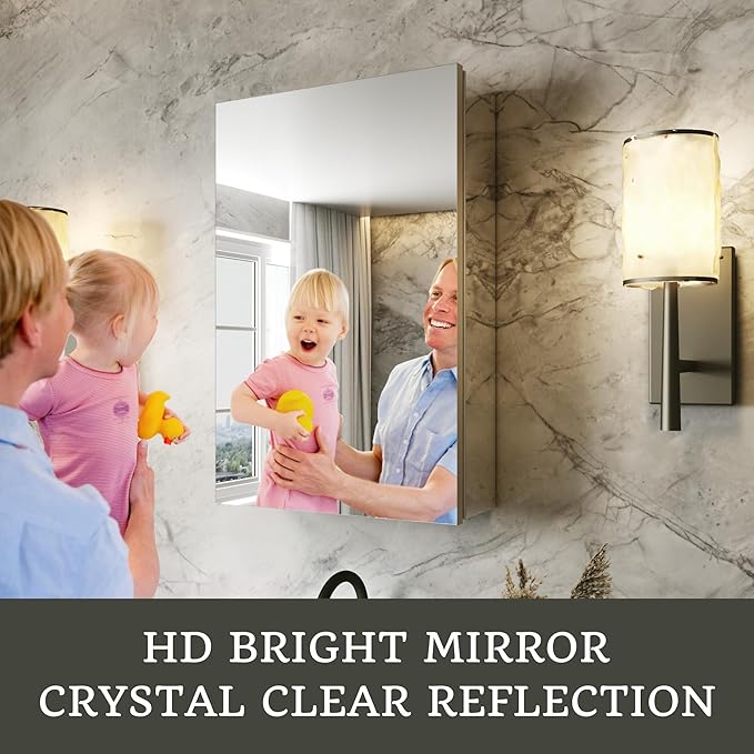 16x24 Bathroom Medicine Cabinet with Mirror,Aluminum Alloy Frame with Mirror Side Panels,Surface or Recessed Medicine Cabinet with Adjustable Shelves,Assembly Required