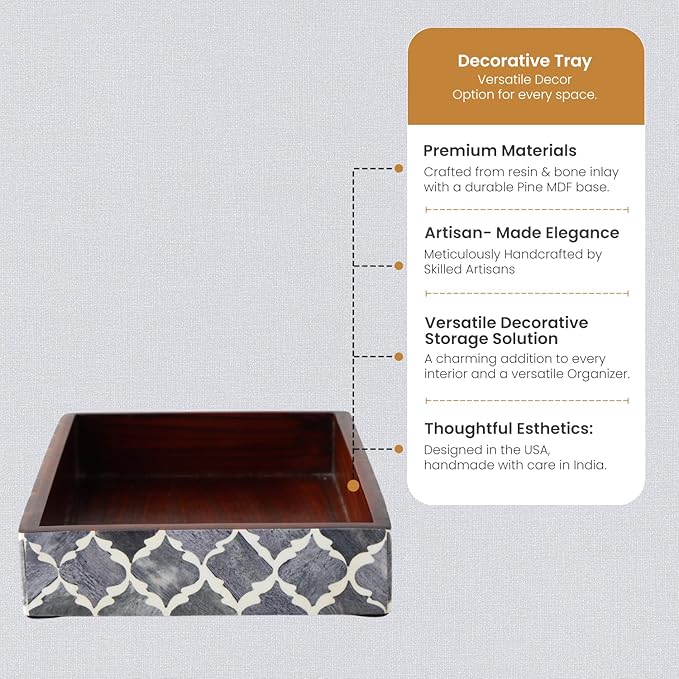 Handicrafts Home 10x6 Grey Small Bathroom Tray, Vanity Organizer for Perfume & Cosmetics, Kitchen Counter, Bathroom Tray, Guest Towel Holder, Decorative Napkin Holder, Bathroom Countertop Storage