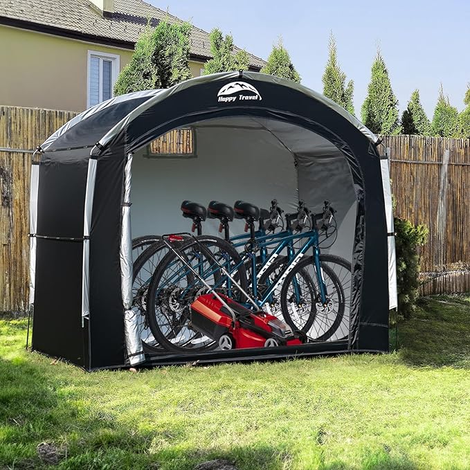 Happy Travel Bike Storage Tent Shed, Outdoor Waterproof Bicycle Covers Shelter with Window for 2/3/4/6/8 Bikes,Oversized Outside Portable Sheds for Lawn Mower,Garden Tools