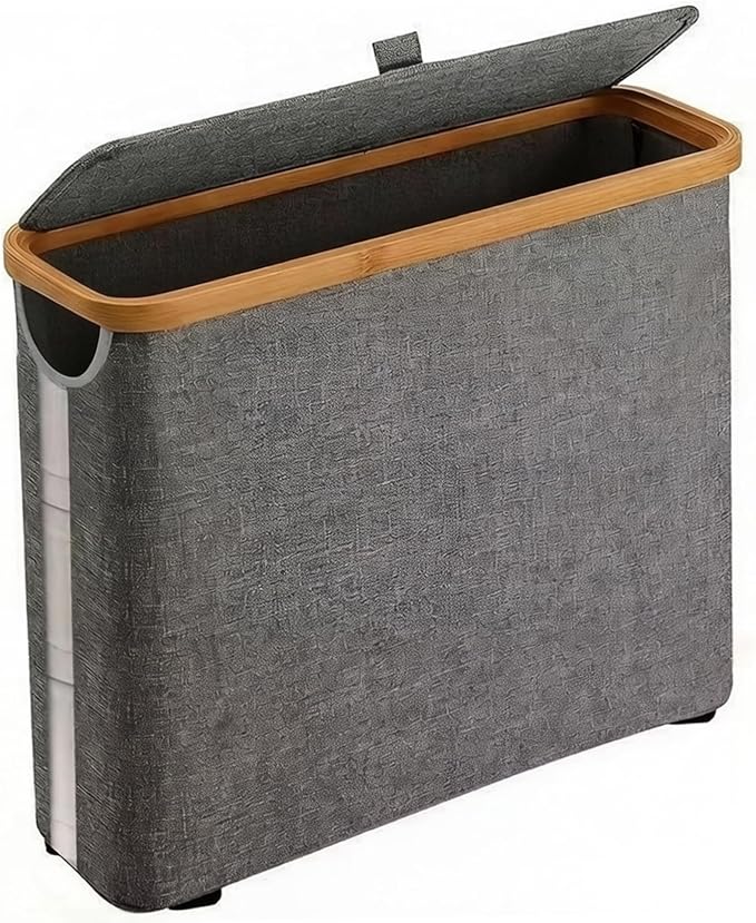 Toilet Paper Storage Basket with Lid Toilet Paper Storage with Lid 17.7x13.8x5.9 inch Waterproof Towel Free Standing Papers Container with Bamboo Frame and View Window