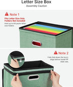 Oterri 1 Pack File Organizer Boxes with Lids, File Box with Mesh Pockets, Document Organizer Box for File Folders Letter Size, Zippers Filing Box for Home, Office, School (Green, Without Folders)