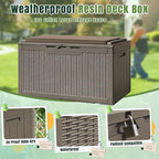 Greesum 100 Gallon Resin Deck Box Large Outdoor Storage with Cushions for Patio Furniture, Garden Tools, Pool Supplies, Weatherproof and UV Resistant, Lockable, Light Coffee