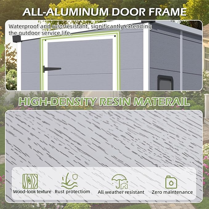 5 x 4 FT Resin Outdoor Storage Shed, All-Weather Plastic Garden Shed with Floor, Lockable Doors & Windows, Plastic Tool Shed for Poolside, Backyard, Patio