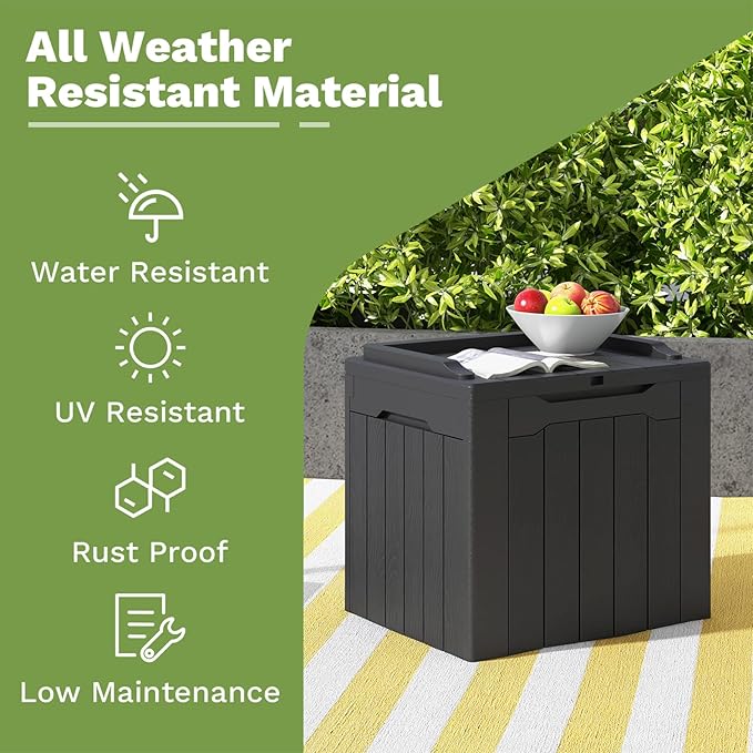 Patiowell 30 Gallon Resin Deck Box, Outdoor Storage Box for Patio Furniture, Deliveries, Pool Supplies,Waterproof and Lockable, Black
