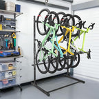 Freestanding 5 Bikes Stand w/Upgrade Hooks, 52" Heavy Duty Garage Vertical Storage Rack for Storage, Bike Floor Stand Indoor Outdoor Bicycle Organizer