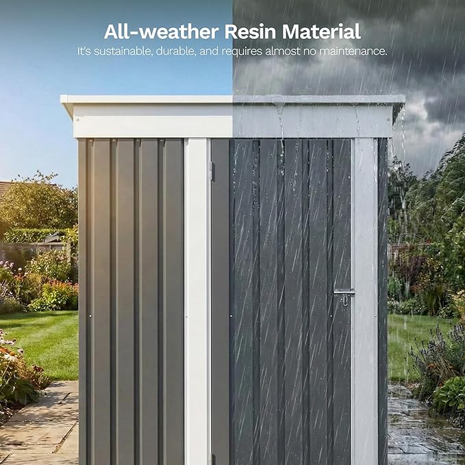Devoko 5 x 3 FT Metal Storage Shed with Floor Frame Waterproof Garden Tool Shed with Lockable Door, Outdoor Shed Storage House for Backyard Patio Lawn, Grey
