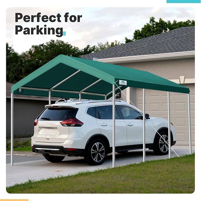 ADVANCE OUTDOOR 10x20 ft Heavy Duty Carport, Adjustable Height Garage Car Canopy Party Tent Boat Shelter, Green