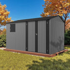 12' x 8' XL Outdoor Storage Shed, Sturdy Metal Building w/Floor and Operable Window for Garden, Backyard, Poolside and Lawn, Grey