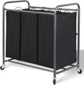 Laundry Sorter Hamper with Wheels, Heavy-Duty Laundry Sorter Rolling Cart, Lockable Wheels and Removable Bags, 3 Sections, Black