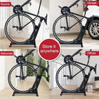 Foldable Vertical & Horizontal Bike Rack - Space-Saving Floor Bike Stand for Garage/Indoor Storage, Tool-Free Assembly Fits 24"-29" Mountain/Road Bikes (66lb Capacity) No Drilling