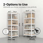 HOMEDANT House 5 Tier Heavy Duty Garage Shelving Adjustable Metal Rack Storage Shelves Standing Shelf Unit Organizers Pantry Closet Office (1, White, (Wheels) 24.4" W x 16.2" D)