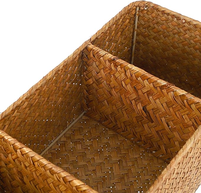 Hipiwe Seagrass Storage Basket with 3 Section, Hand-Woven Wicker Bathroom Storage Bin Tissue Toilet Paper Organizer Basket for Shelves, Kitchen, Bathroom (Caramel)